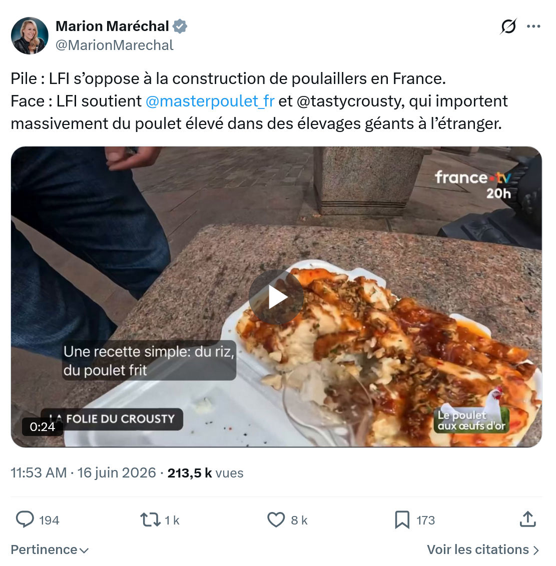 Marion Maréchal- Le Pen: Pile : LFI s’oppose à la construction...