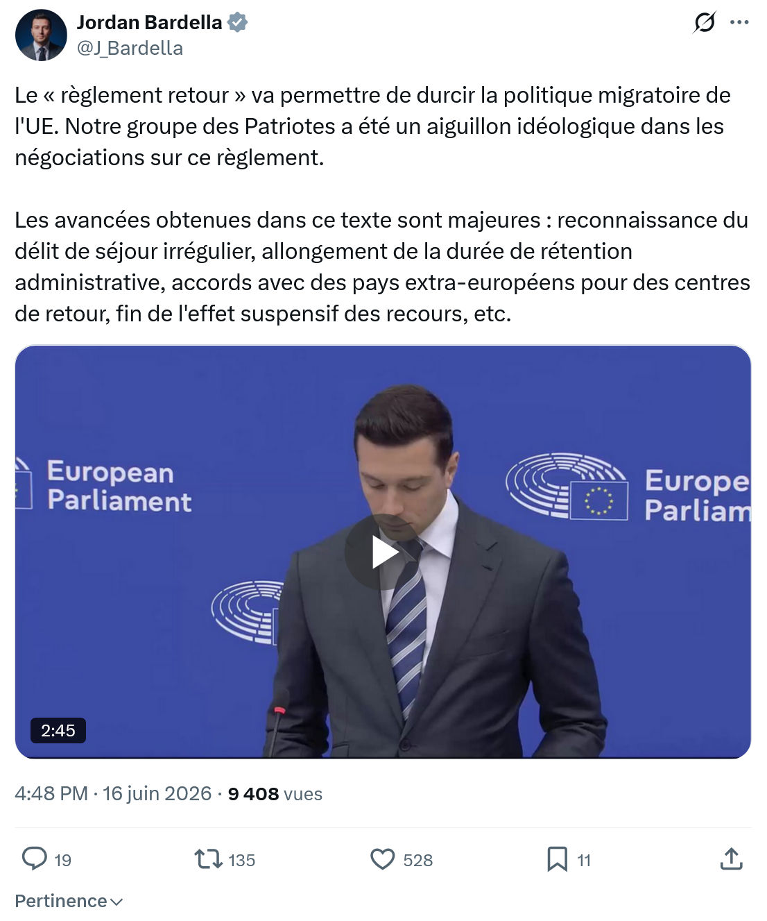Jordan Bardella: Le « règlement retour » va permettre de durcir...