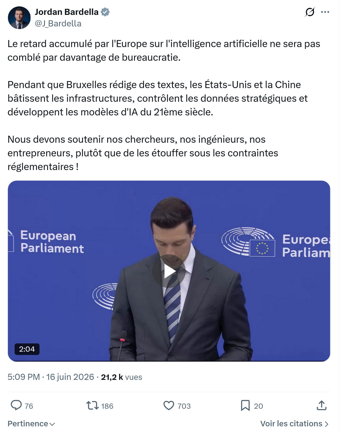Jordan Bardella: Le retard accumulé par l'Europe sur...