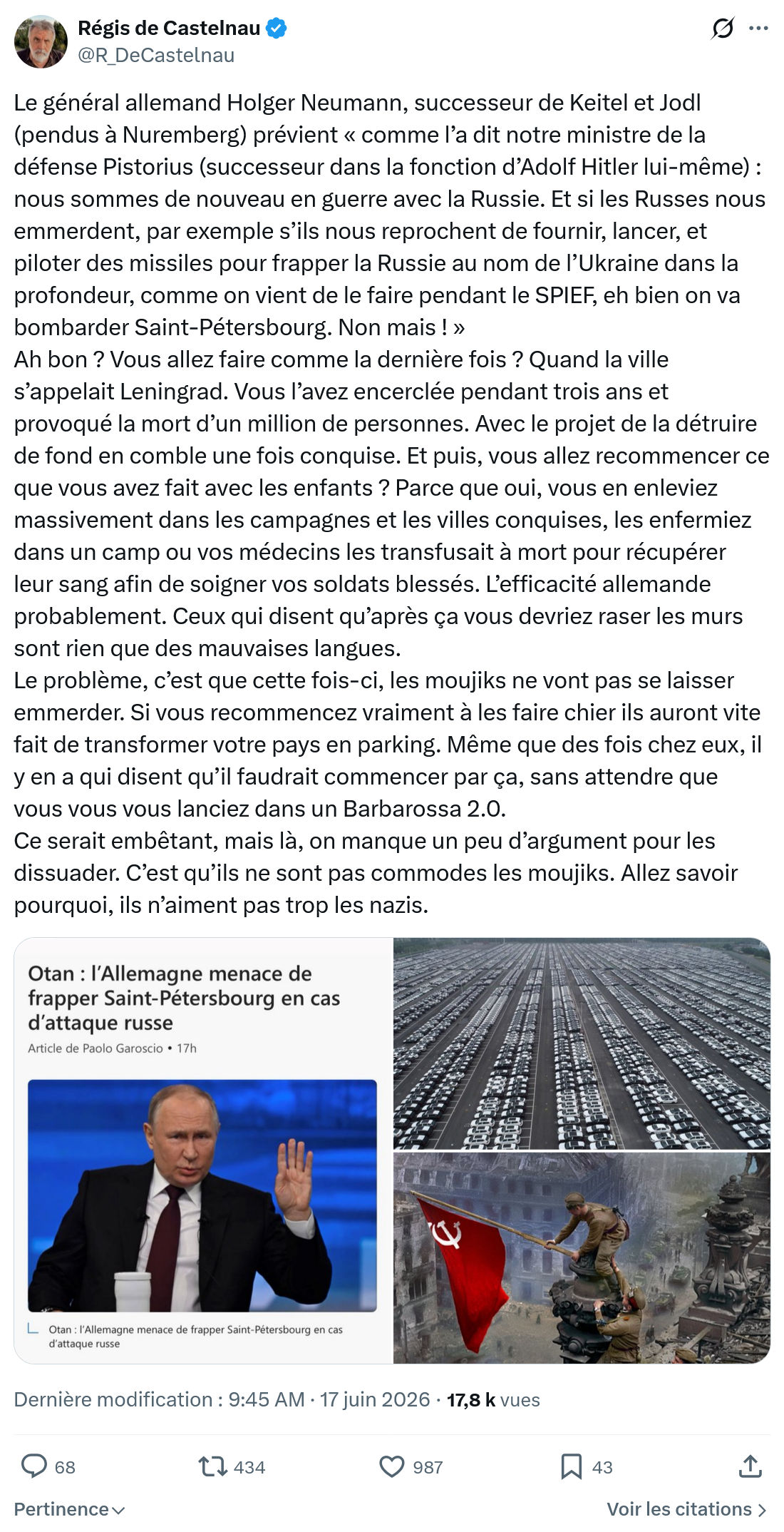 Régis de Castelnau: Le général allemand Holger Neumann...
