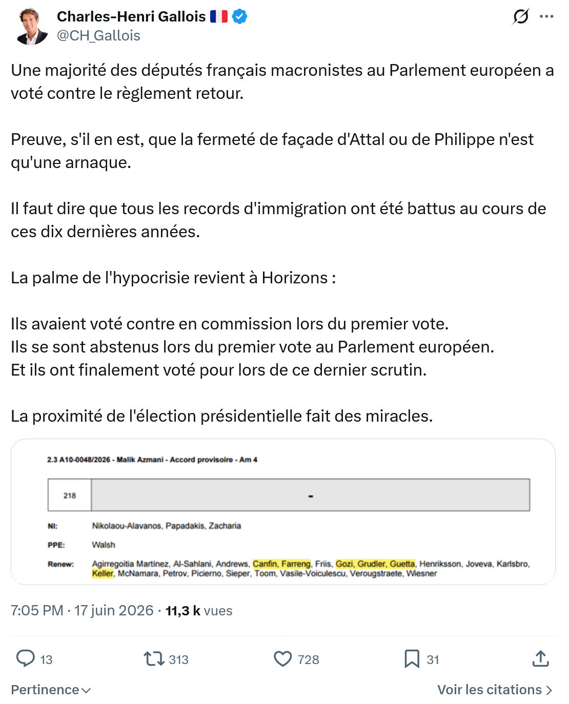 Charles-Henri Gallois: Une majorité des députés français...