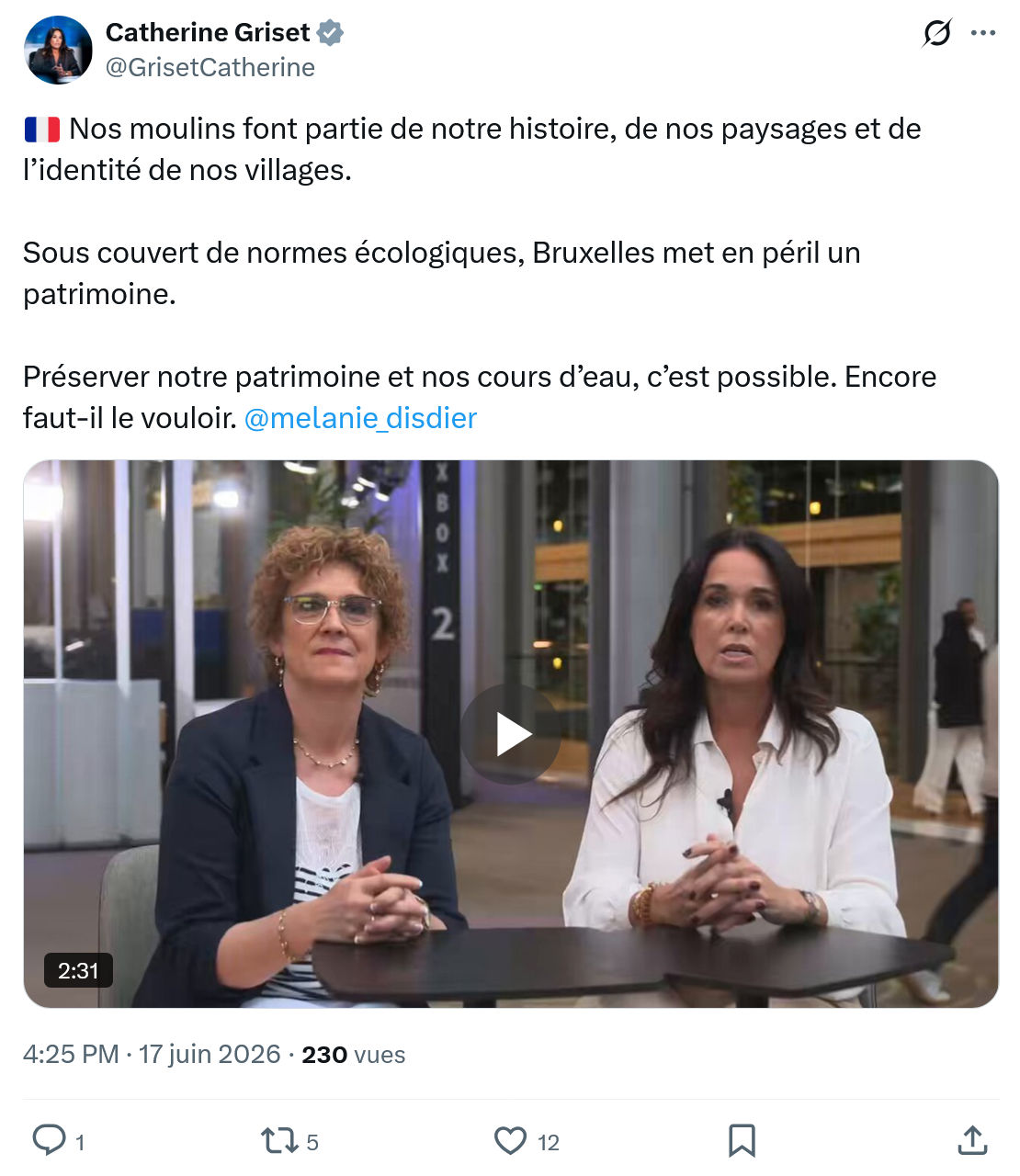 Catherine Griset: Nos moulins font partie de notre...