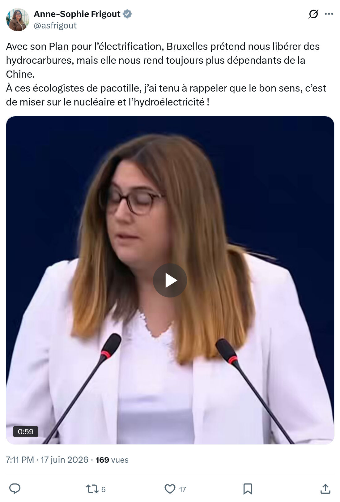 Anne-Sophie Frigout: Avec son Plan pour l’électrification...