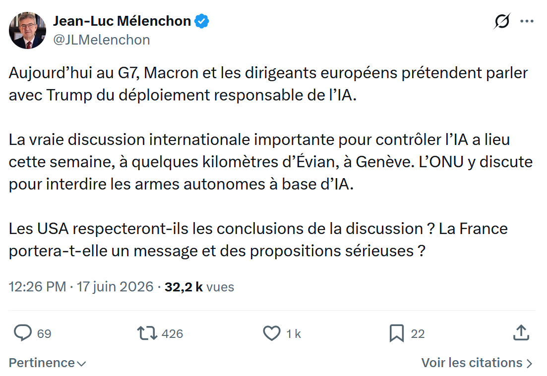 Jean-Luc Mélenchon: Aujourd’hui au G7, Macron et ...