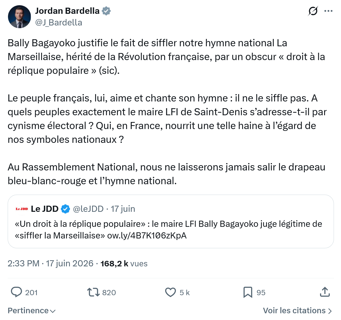 Jordan Bardella: Bally Bagayoko justifie le fait de...