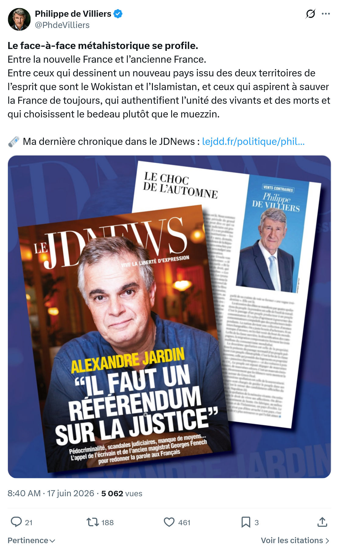 Philippe de Villiers: Le face-à-face métahistorique se profile...