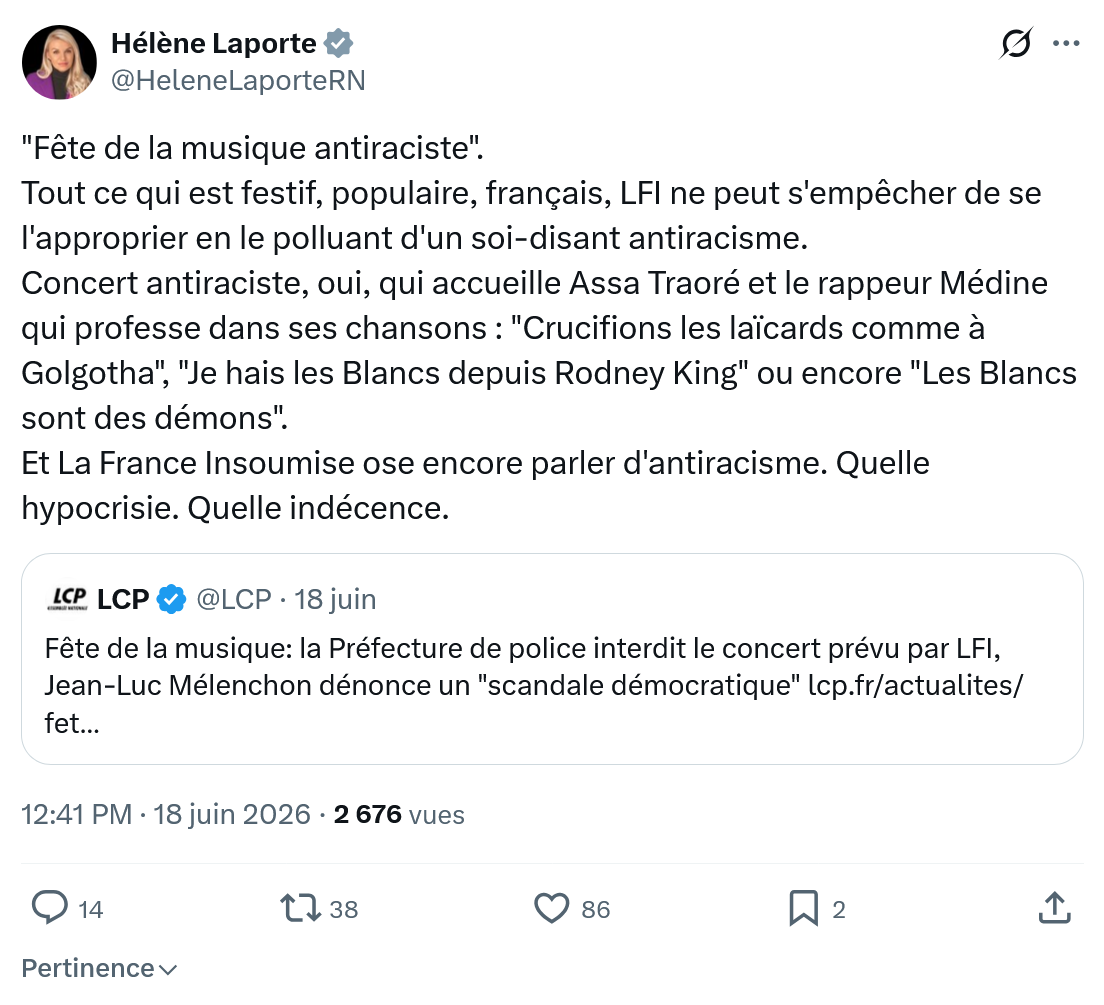 Hélène Laporte: Fête de la musique antiraciste...