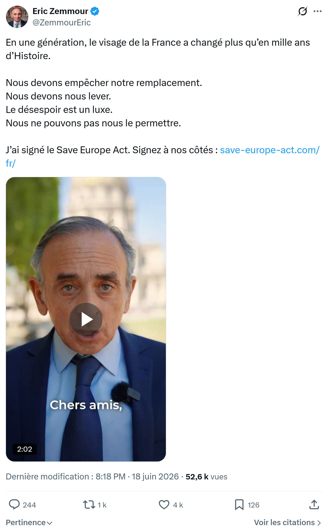 Eric Zemmour: En une génération, le visage...