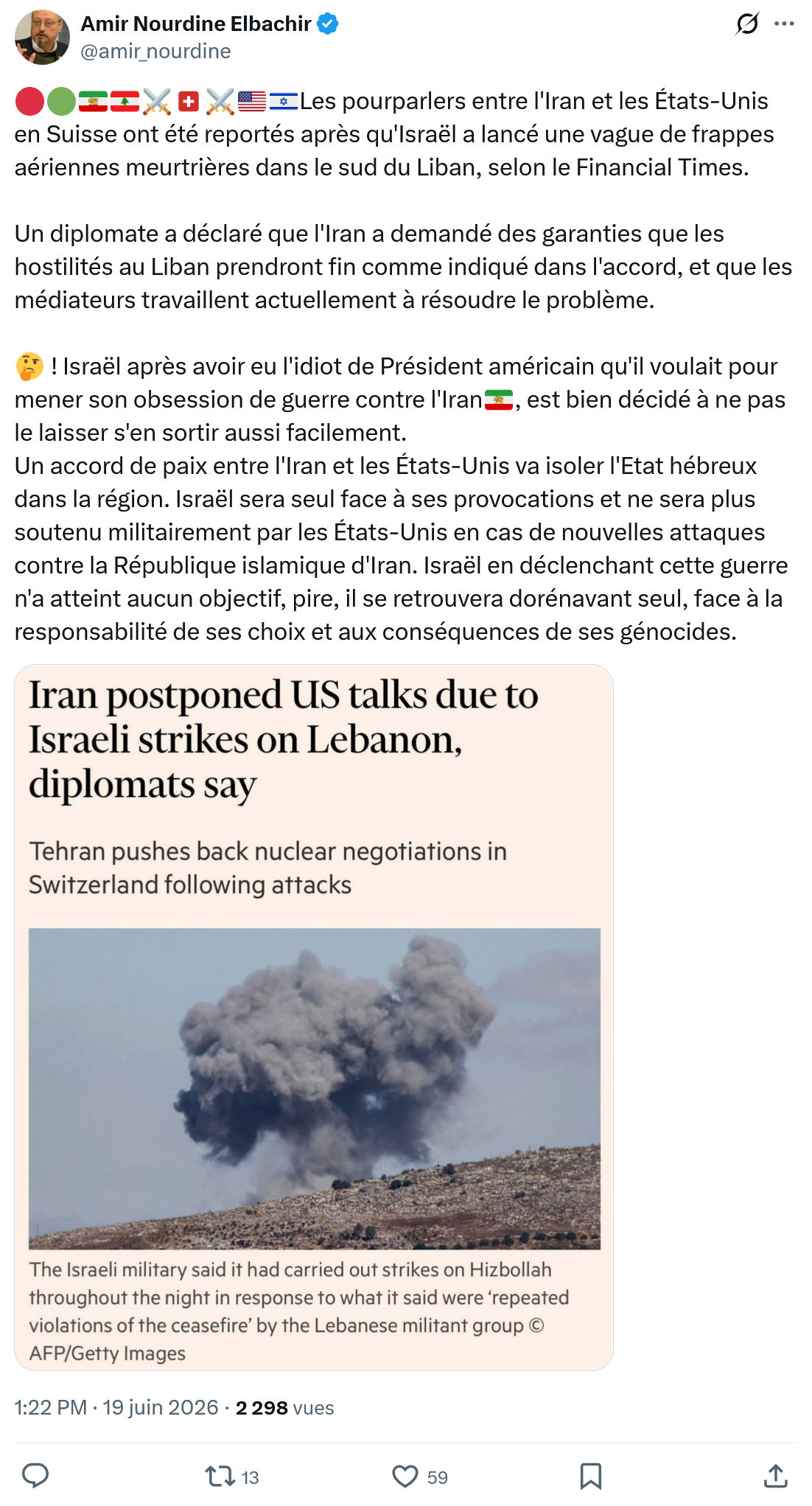 Amir Nourdine Elbachir: Les pourparlers entre l'Iran et les...
