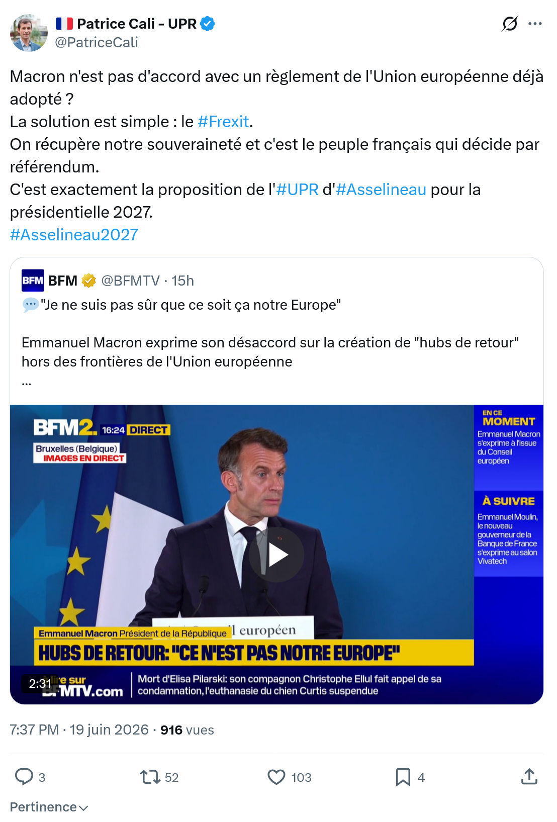 Patrice Cali: Macron n'est pas d'accord