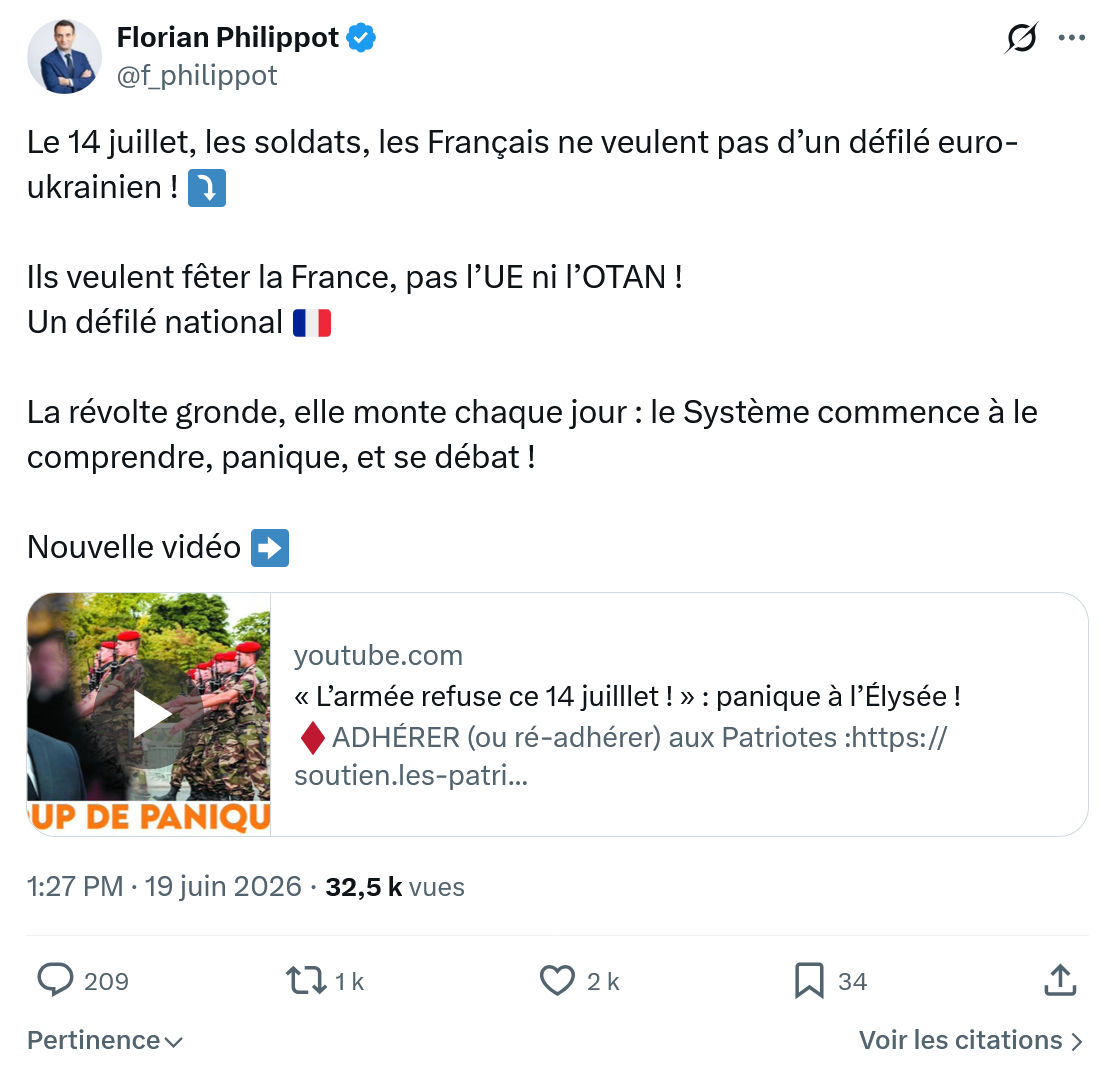 Florian Philippot: Le 14 juillet, les soldats, les Français...