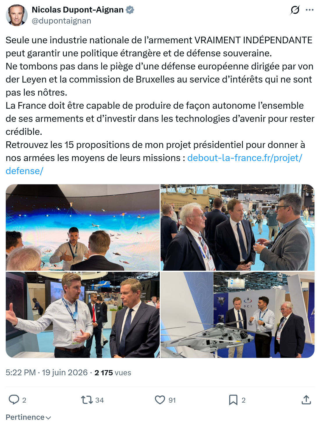 Nicolas Dupont-Aignan: Seule une industrie nationale de l’armement...