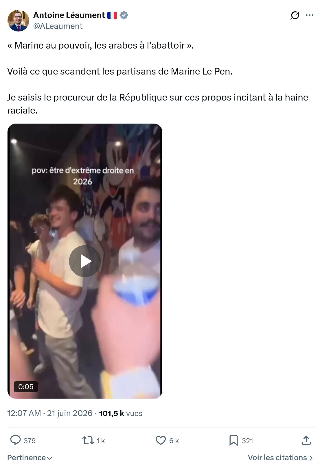 Antoine Léaument: Marine au pouvoir, les arabes...
