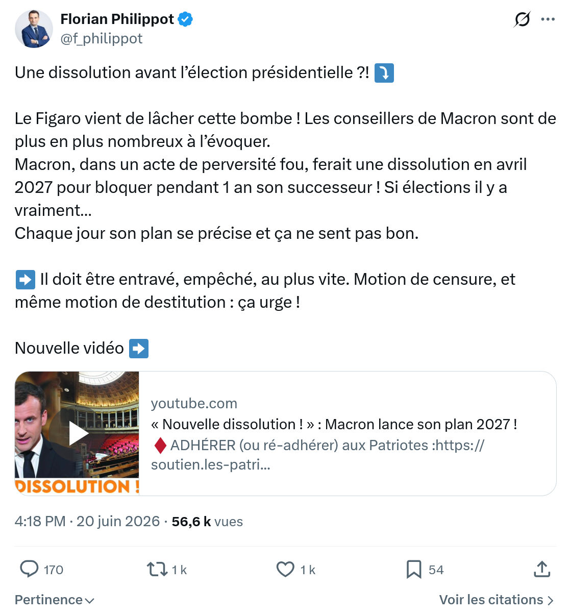 Florian Philippot: Une dissolution avant l’élection...