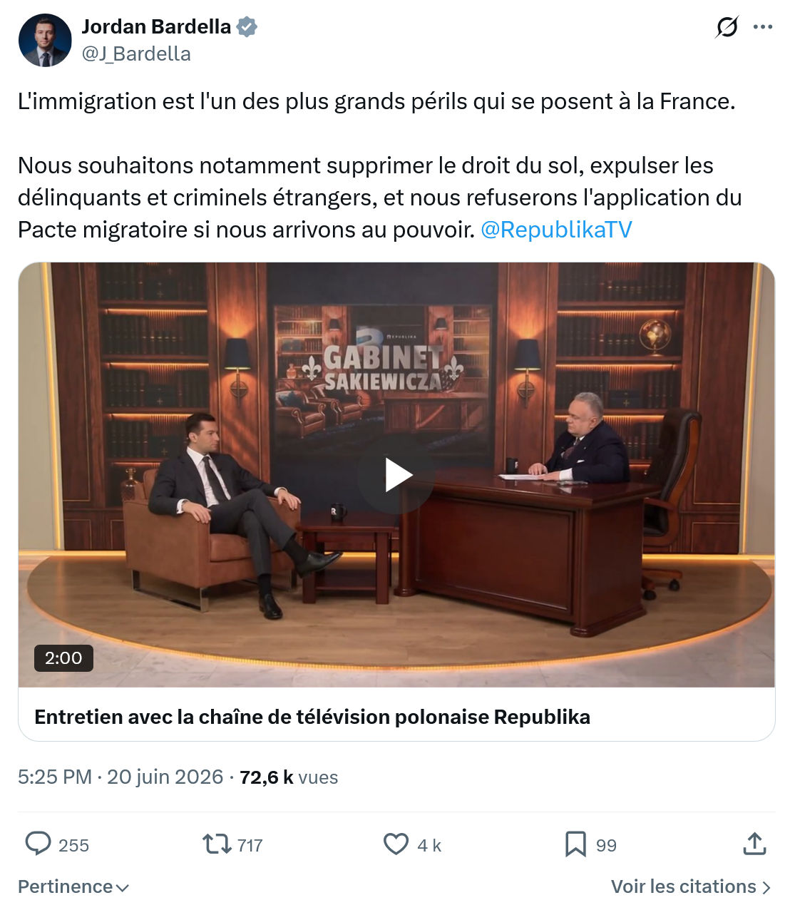 Jordan Bardella: L'immigration est l'un des plus...