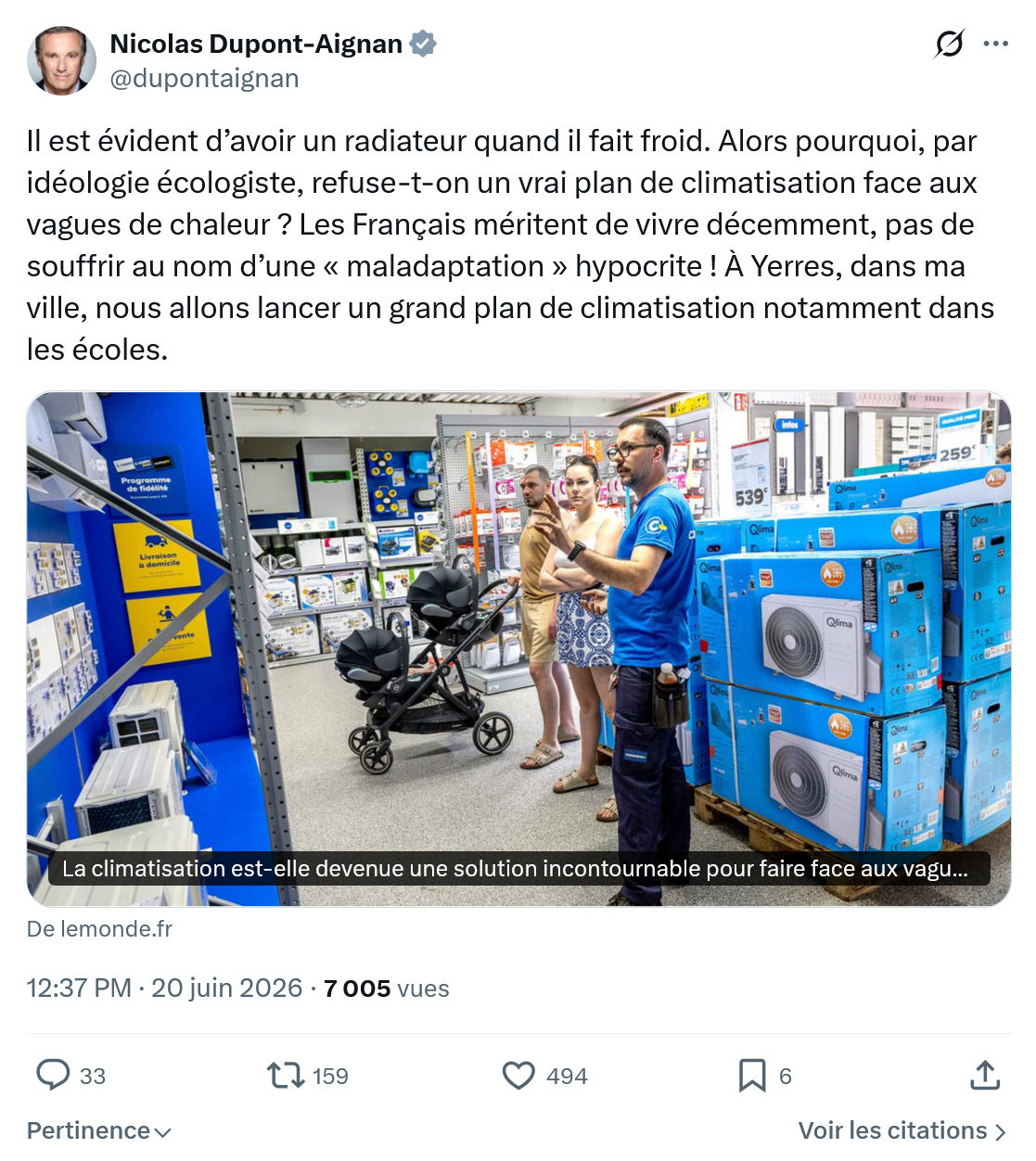 Nicolas Dupont-Aignan: Il est évident d’avoir un radiateur...