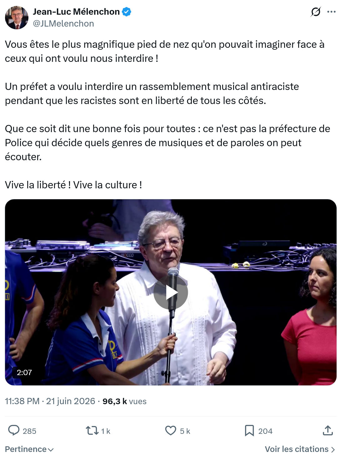 Jean-Luc Mélenchon: Vous êtes le plus magnifique...