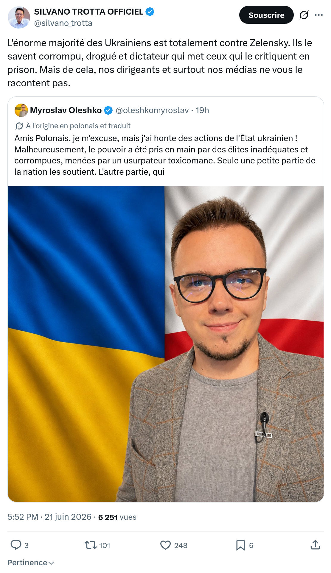 Silvano Trotta: L'énorme majorité des Ukrainiens est...