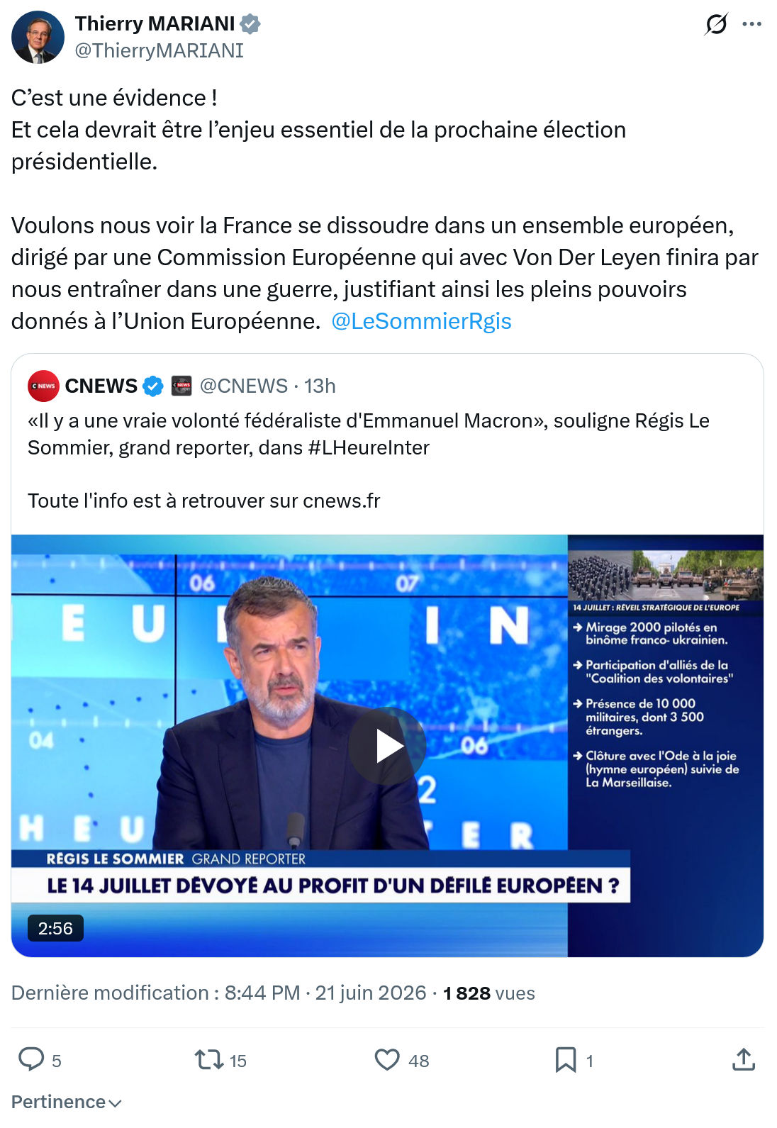 Thierry Mariani: C’est une évidence ! Et cela devrait...