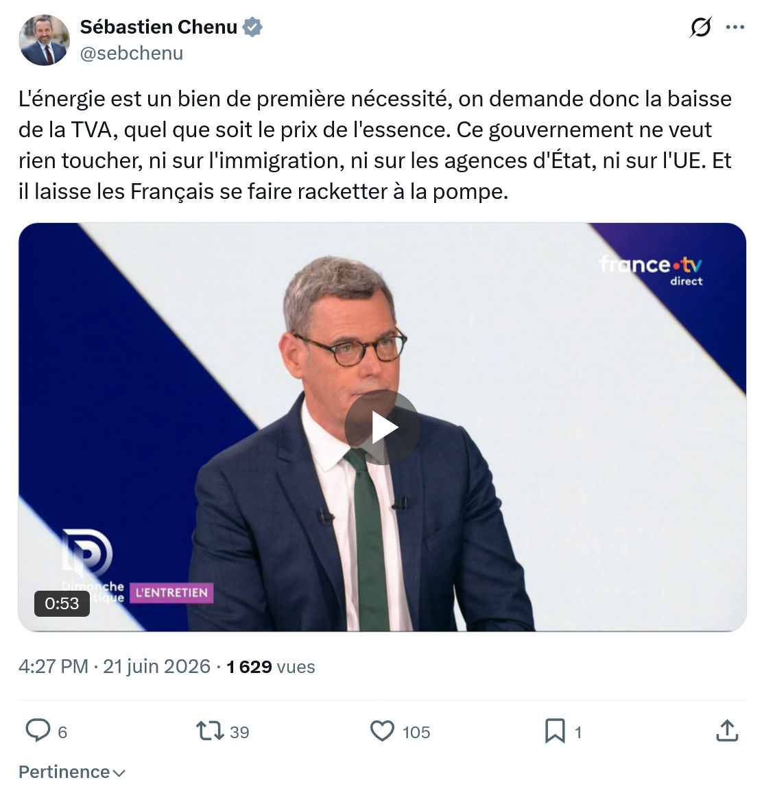 Sébastien Chenu: L'énergie est un bien de première...