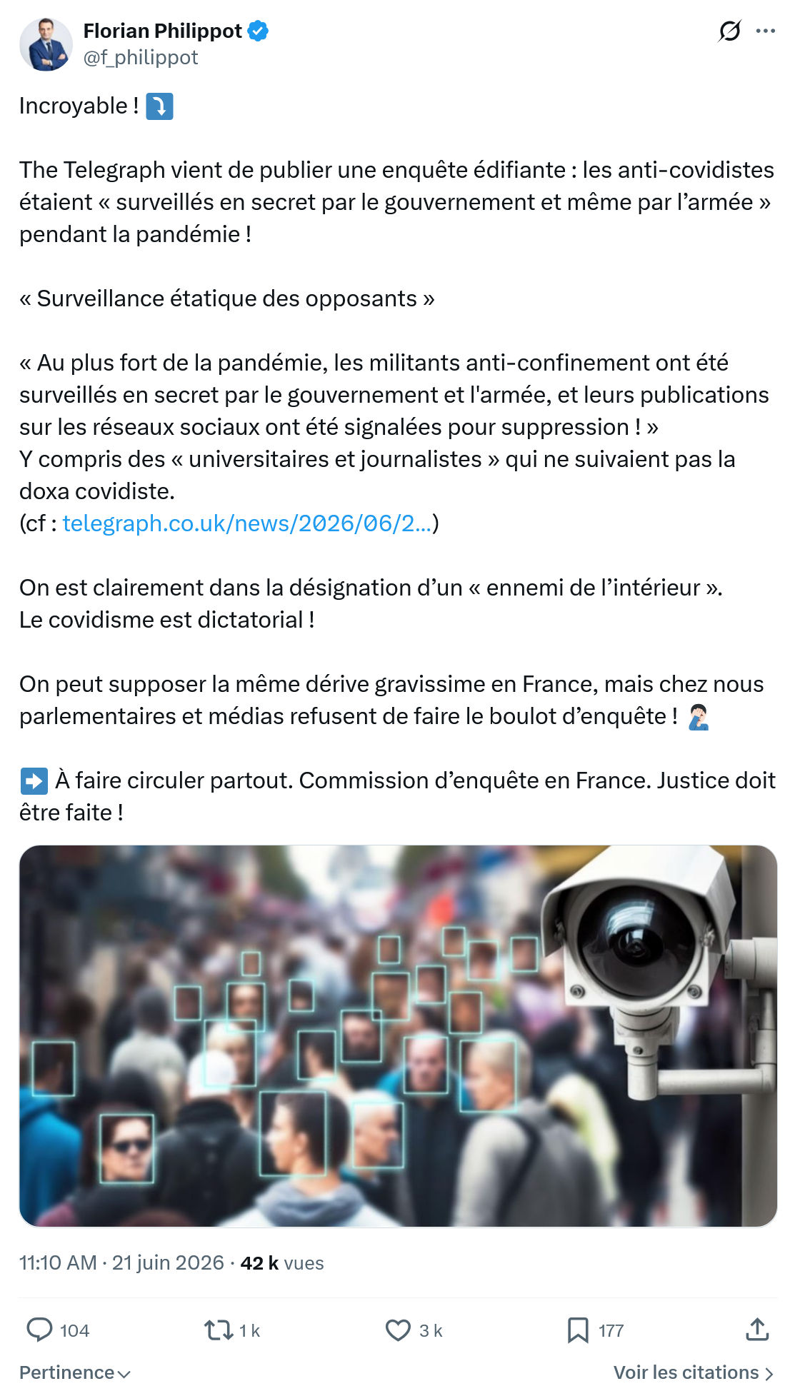 Florian Philippot: Incroyable ! The Telegraph vient de publier...