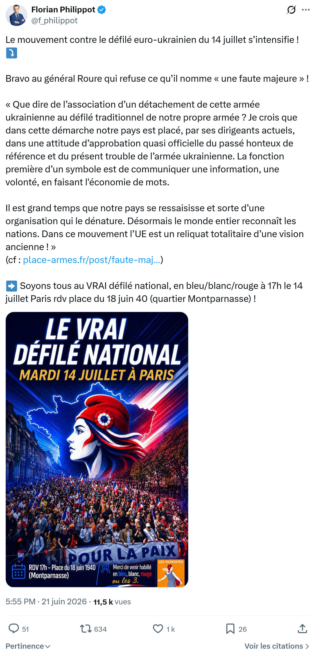 Florian Philippot: Le mouvement contre le défilé euro-ukrainien...