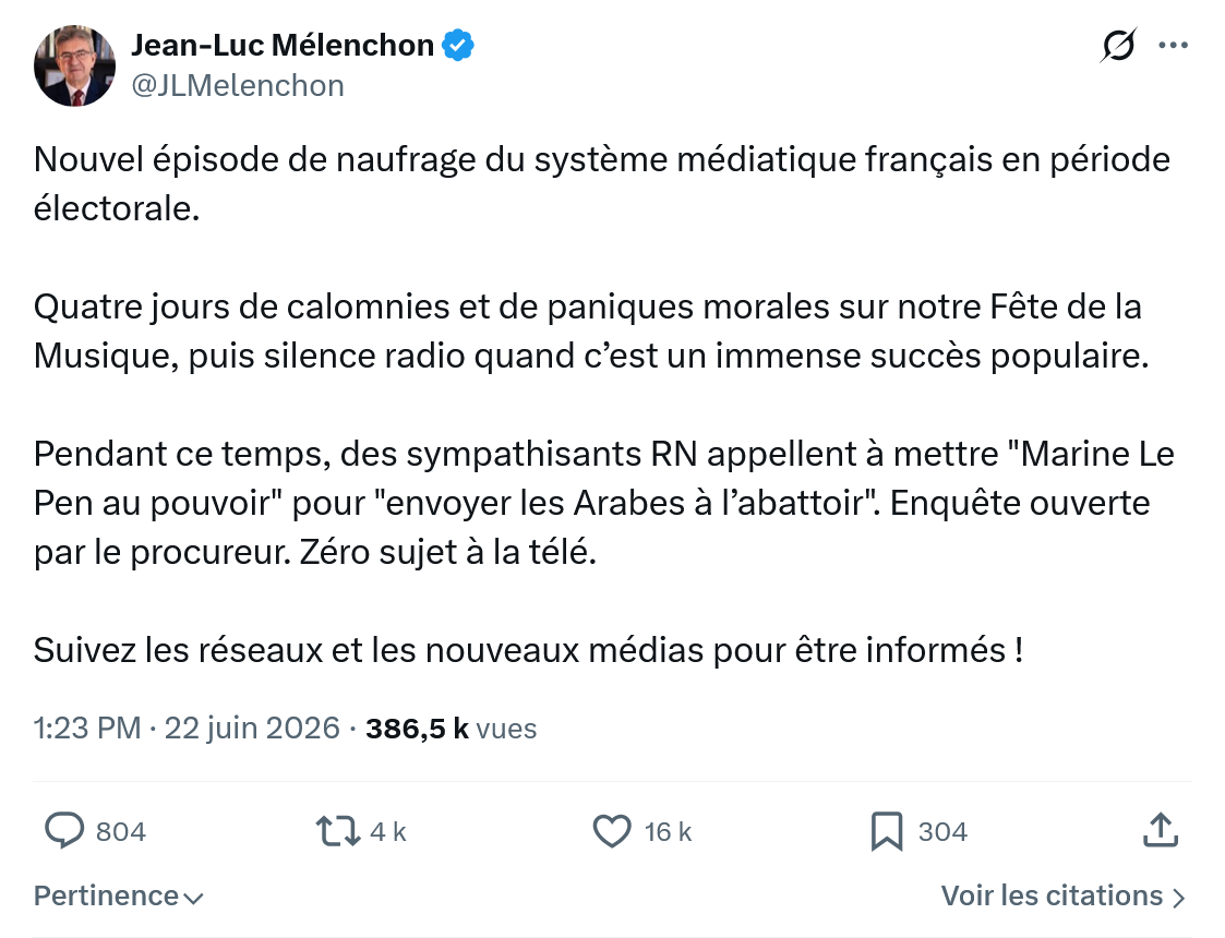 Jean-Luc Mélenchon: Nouvel épisode de naufrage du système...