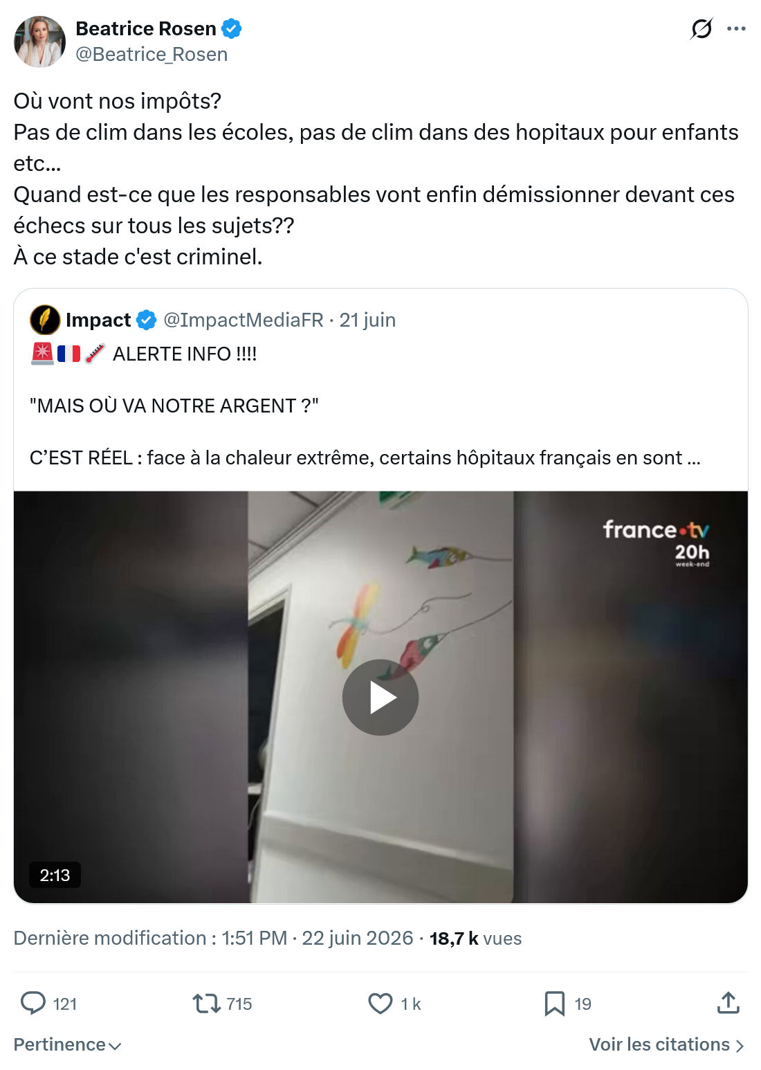 Béatrice Rosen: Où vont nos impôts? Pas de clim...