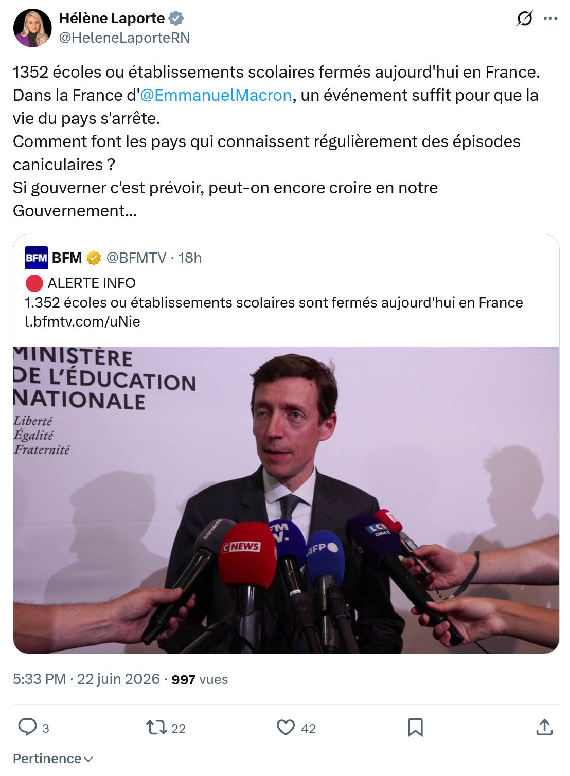 Hélène Laporte: 1352 écoles ou établissements scolaires...