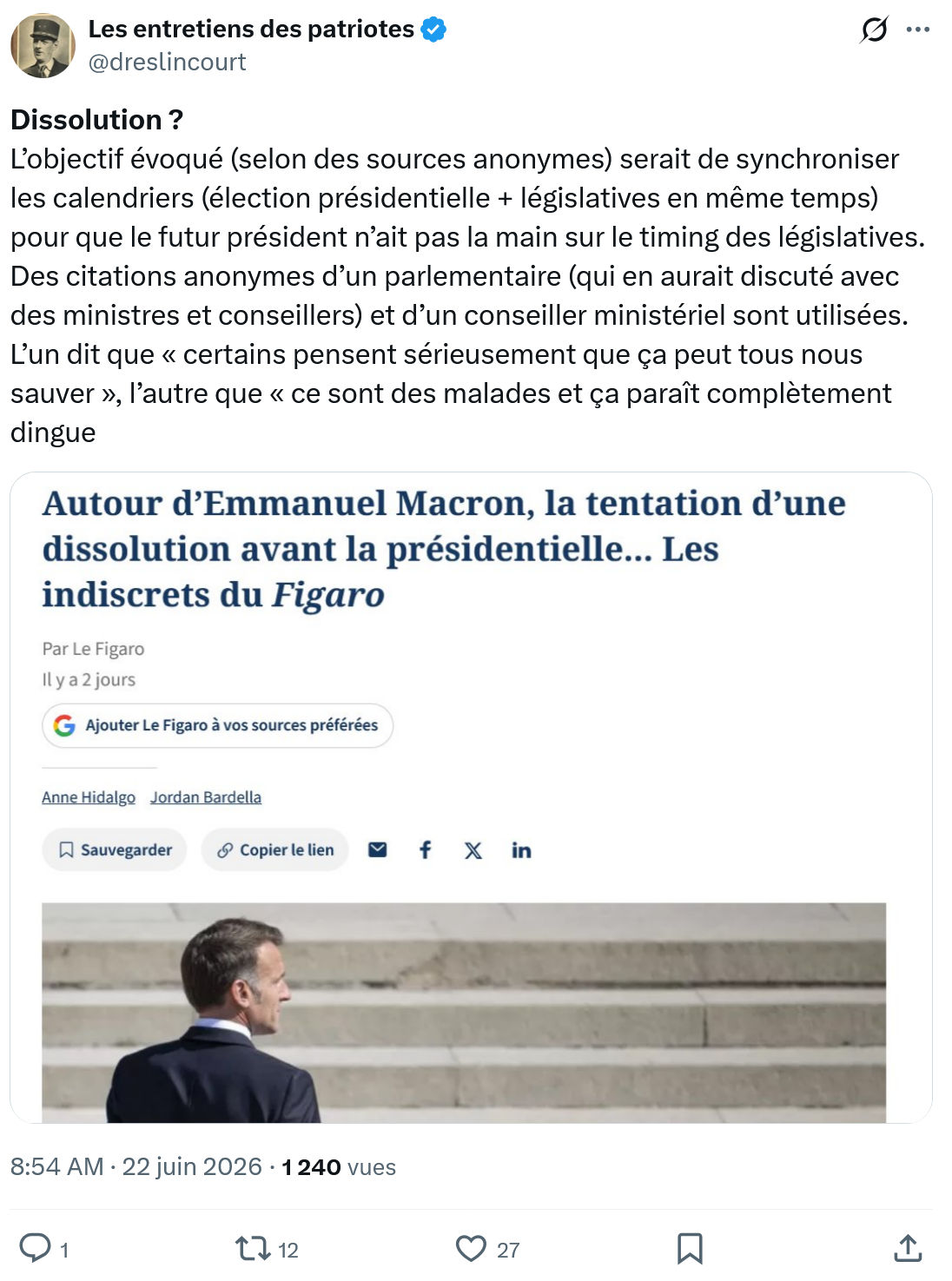 Marquis de Dreslincourt: Dissolution ?  L’objectif évoqué selon des sources...