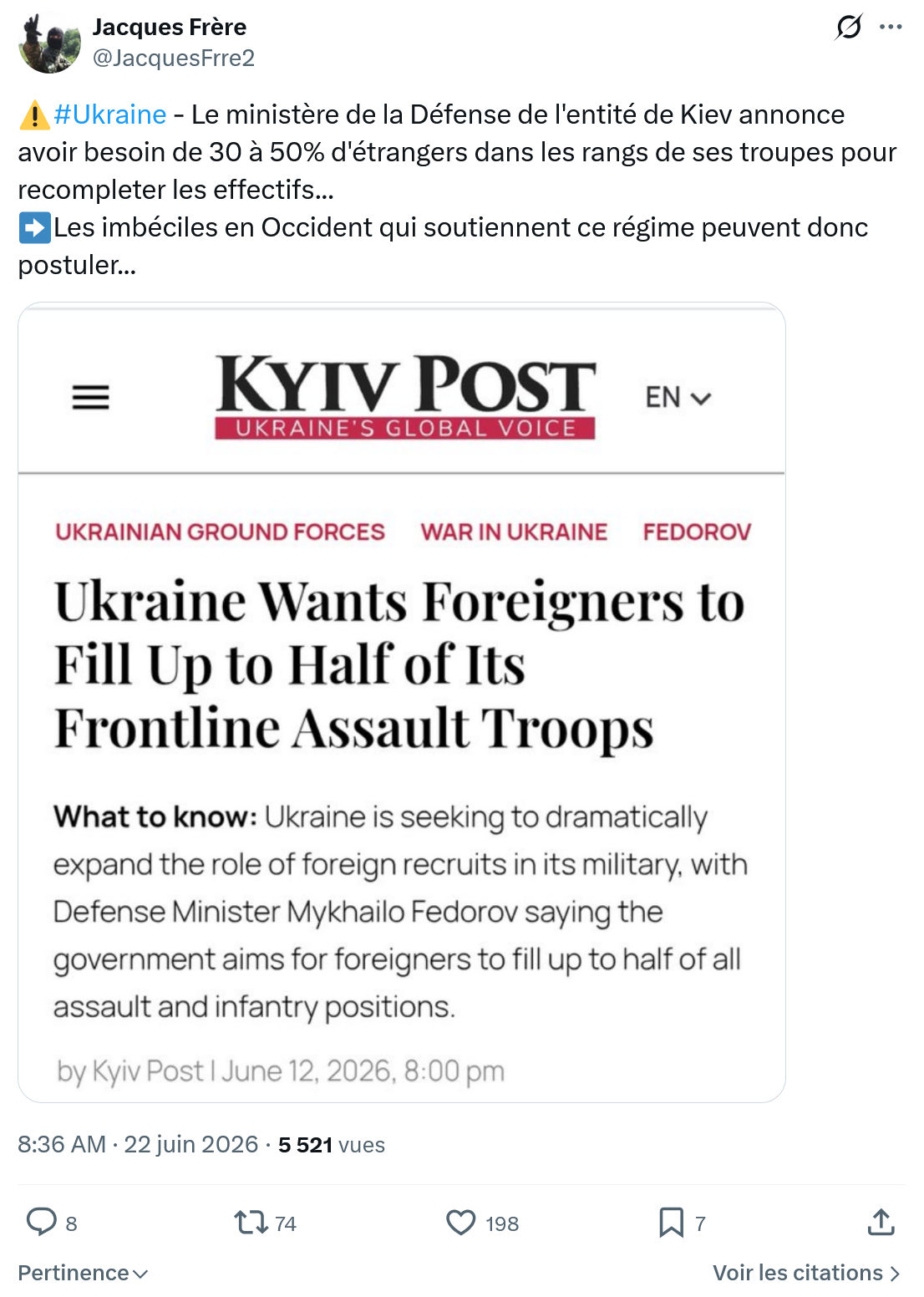 Jacques Frère: Ukraine - Le ministère de la Défense...