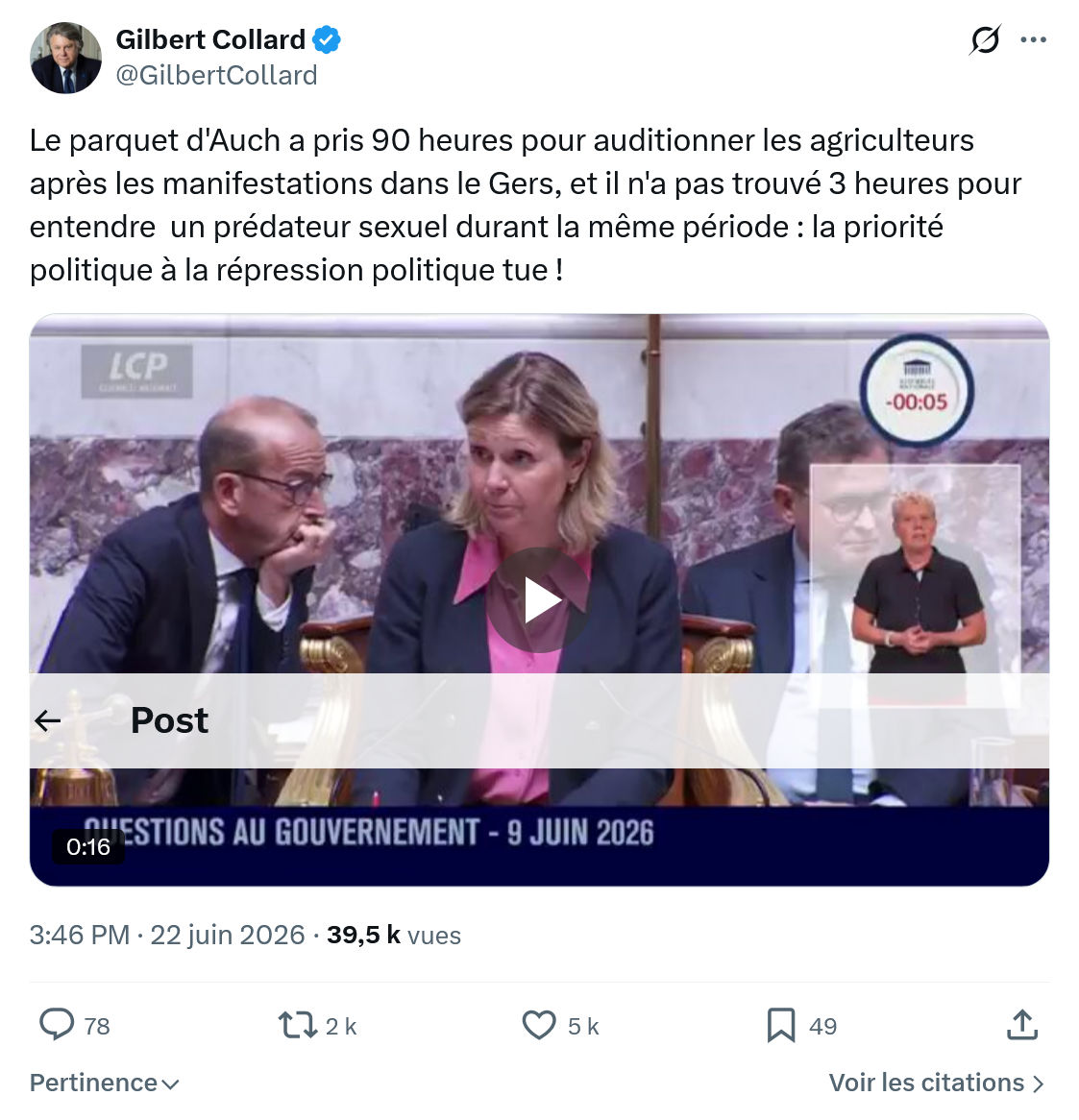 Gilbert Collard: Le parquet d'Auch a pris...