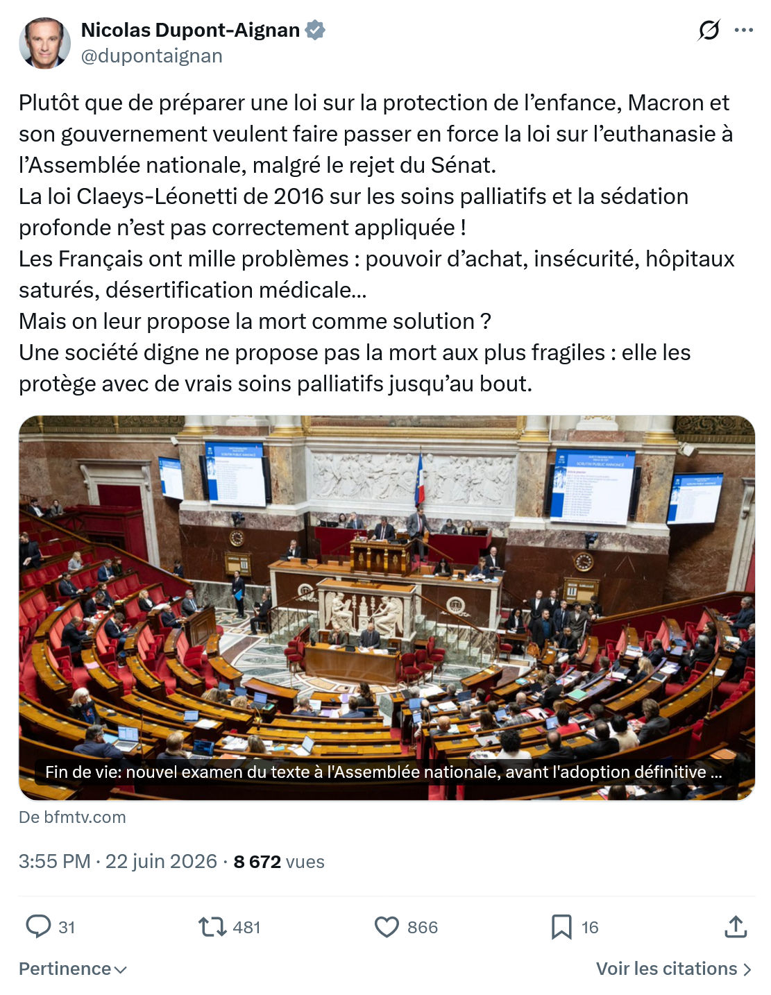 Nicolas Dupont-Aignan: Plutôt que de préparer une loi ...