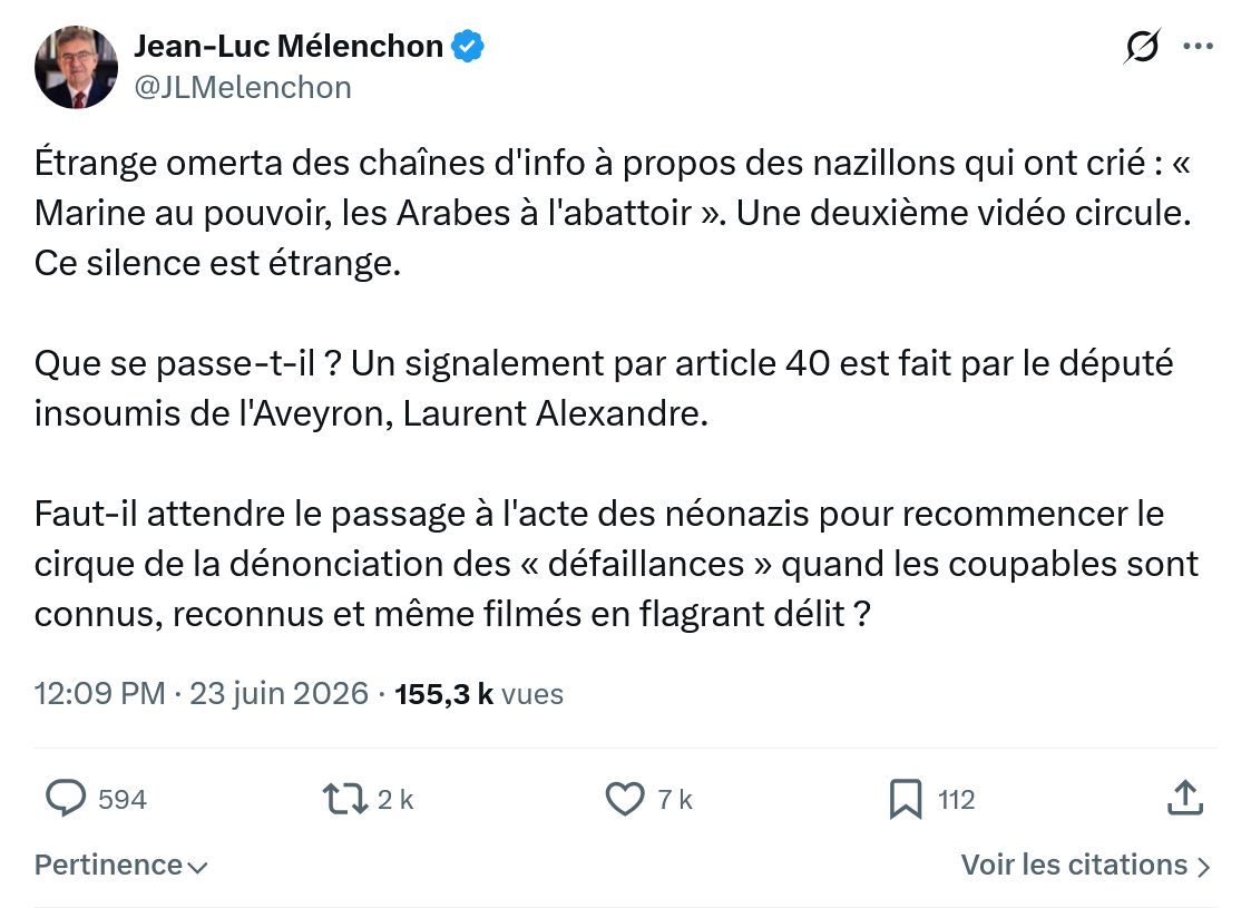 Jean-Luc Mélenchon:Étrange omerta des chaînes d'info...