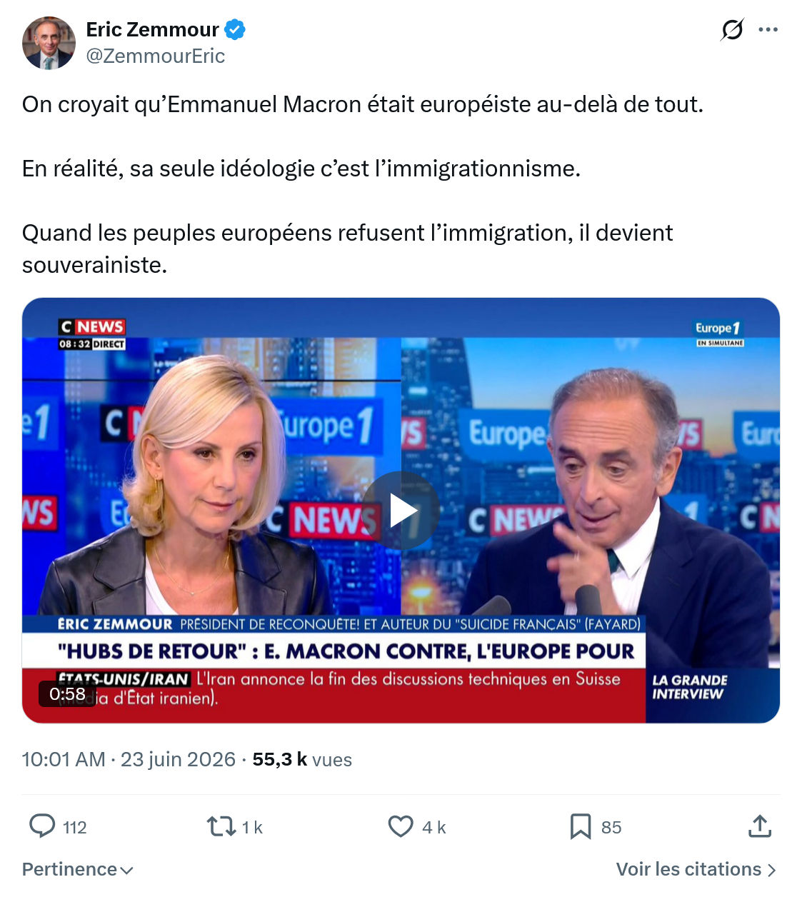 Eric Zemmour: On croyait qu’Emmanuel Macron...