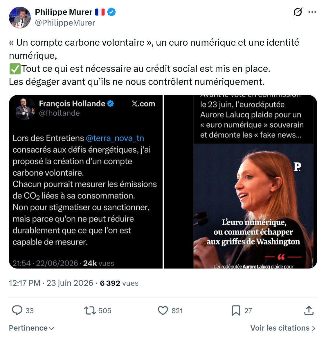 Philippe Murer:  Un compte carbone volontaire » un...