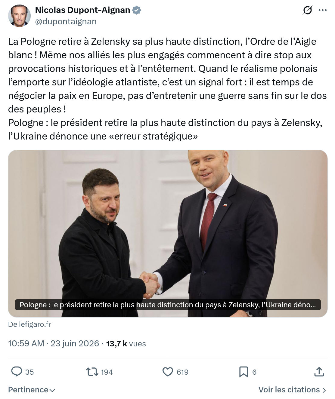 Nicolas Dupont-Aignan: La Pologne retire à Zelensky sa...
