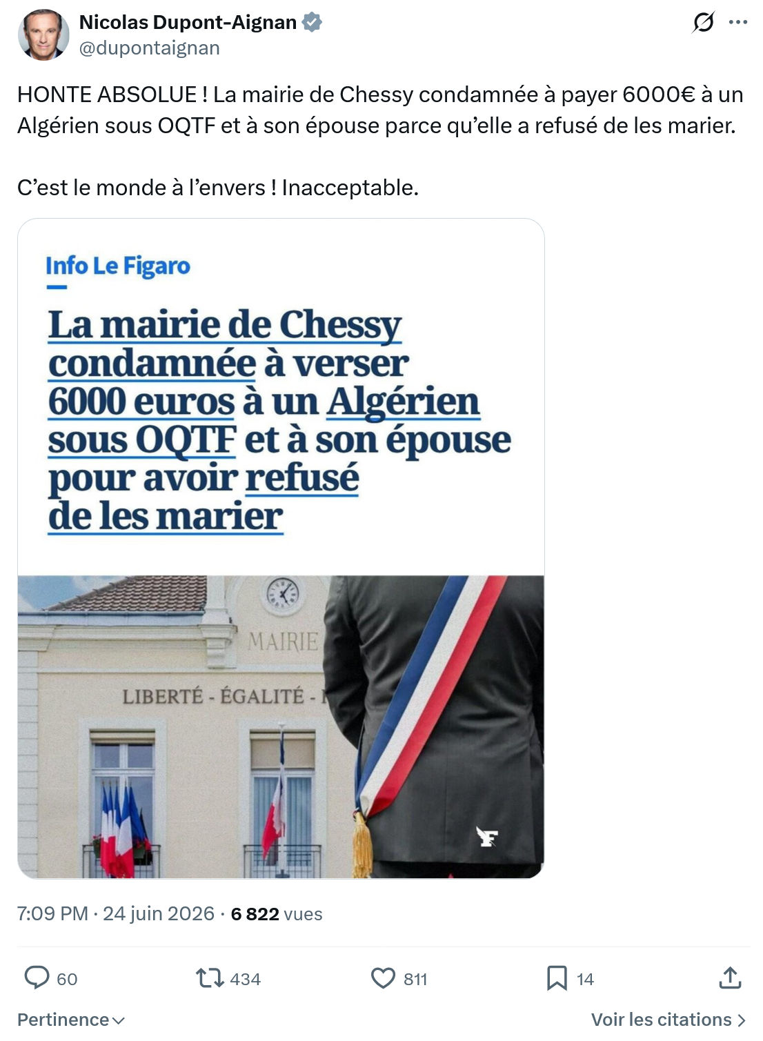 Nicolas Dupont-Aignan: HONTE ABSOLUE ! La mairie de Chessy...