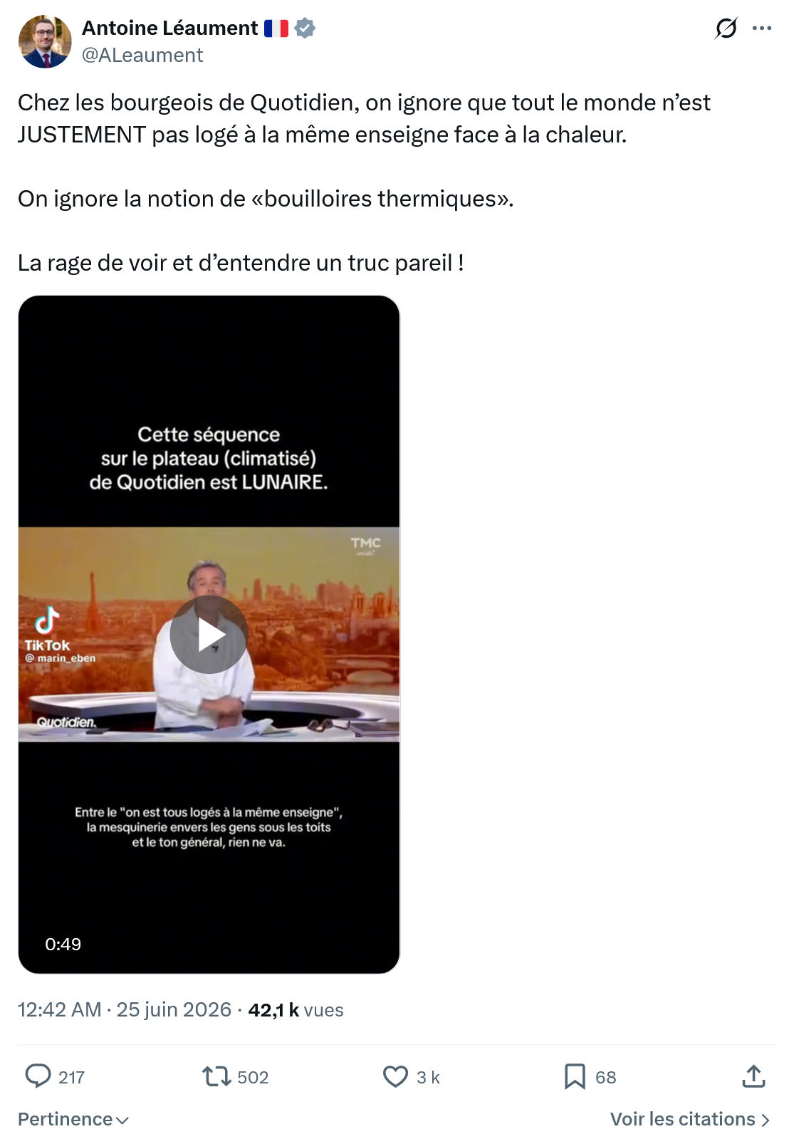Antoine Léaument: Chez les bourgeois de Quotidien...