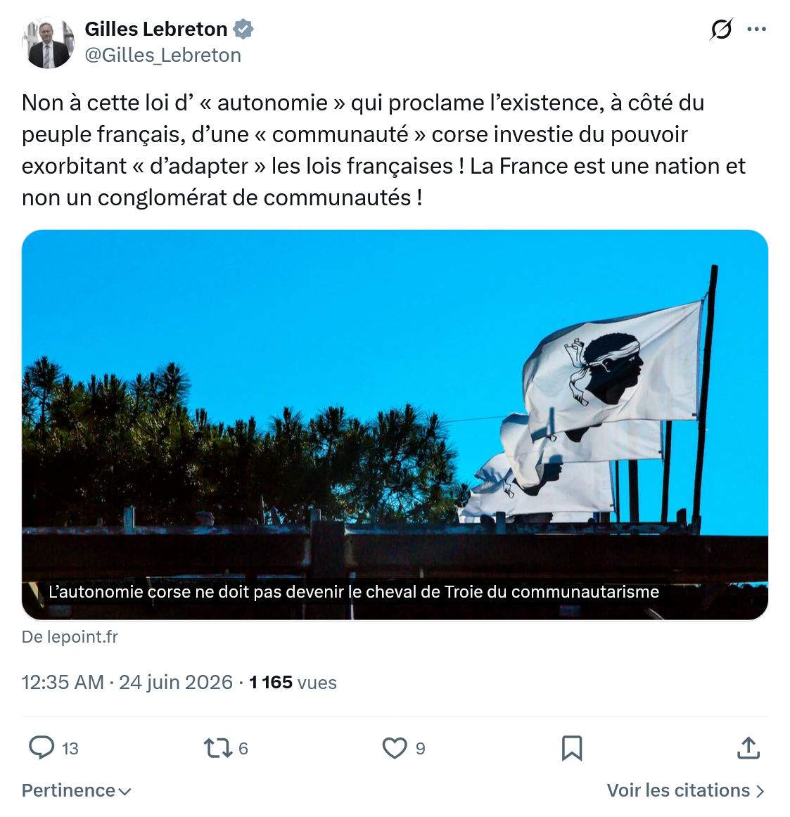 Gilles Lebreton: Non à cette loi d’ « autonomie » qui proclame...
