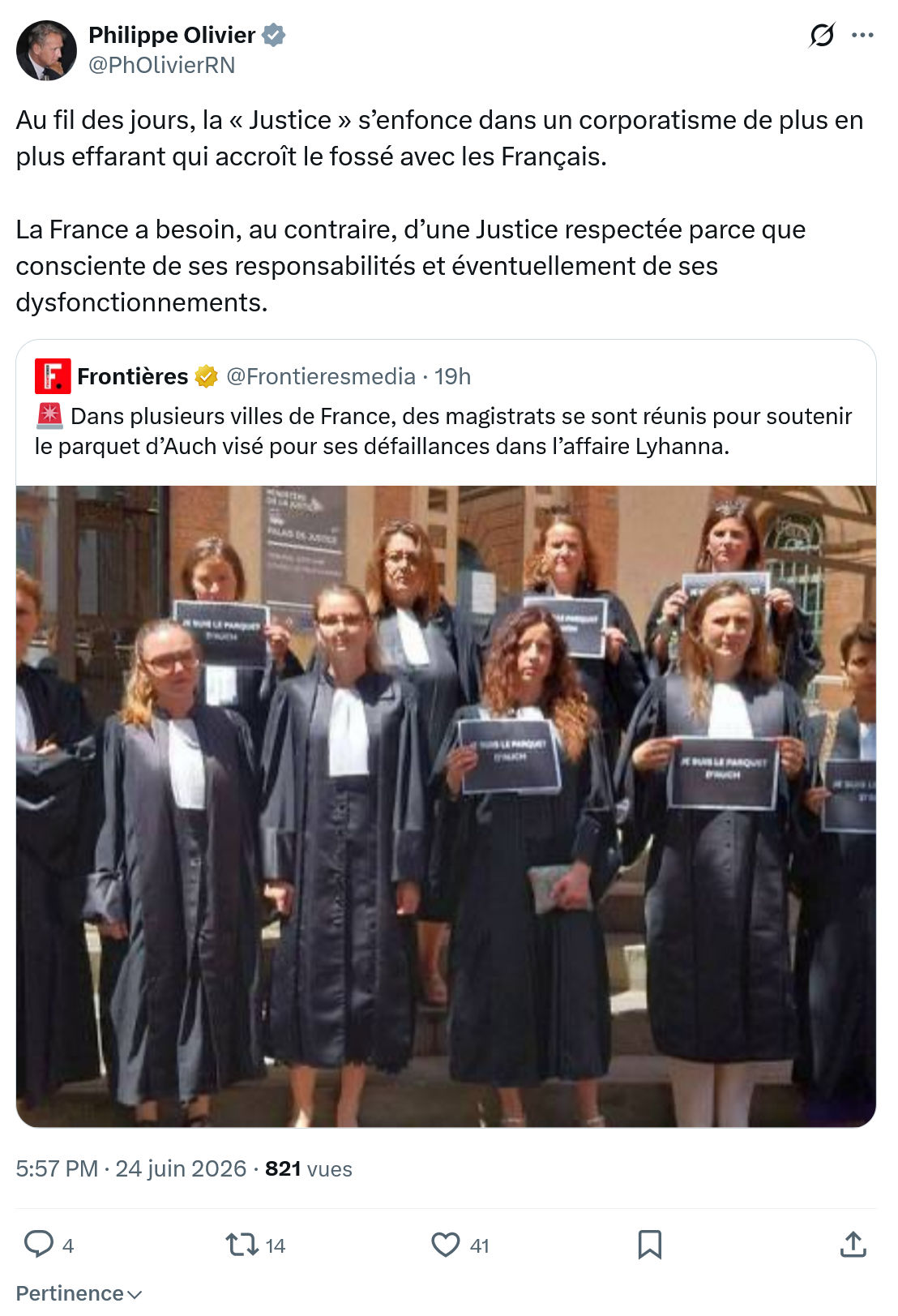 Philippe Olivier: Au fil des jours, la « Justice » s’enfonce...