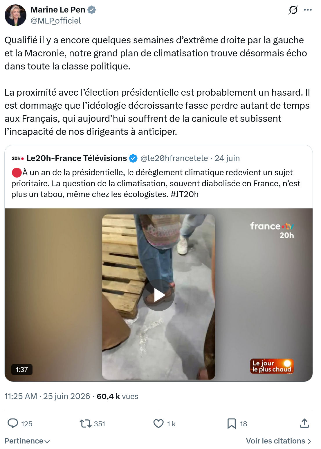 Marine Le Pen: Qualifié il y a encore quelques semaines...
