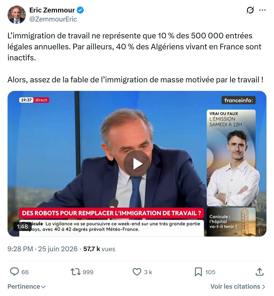 Eric Zemmour: L’immigration de travail ne représente...