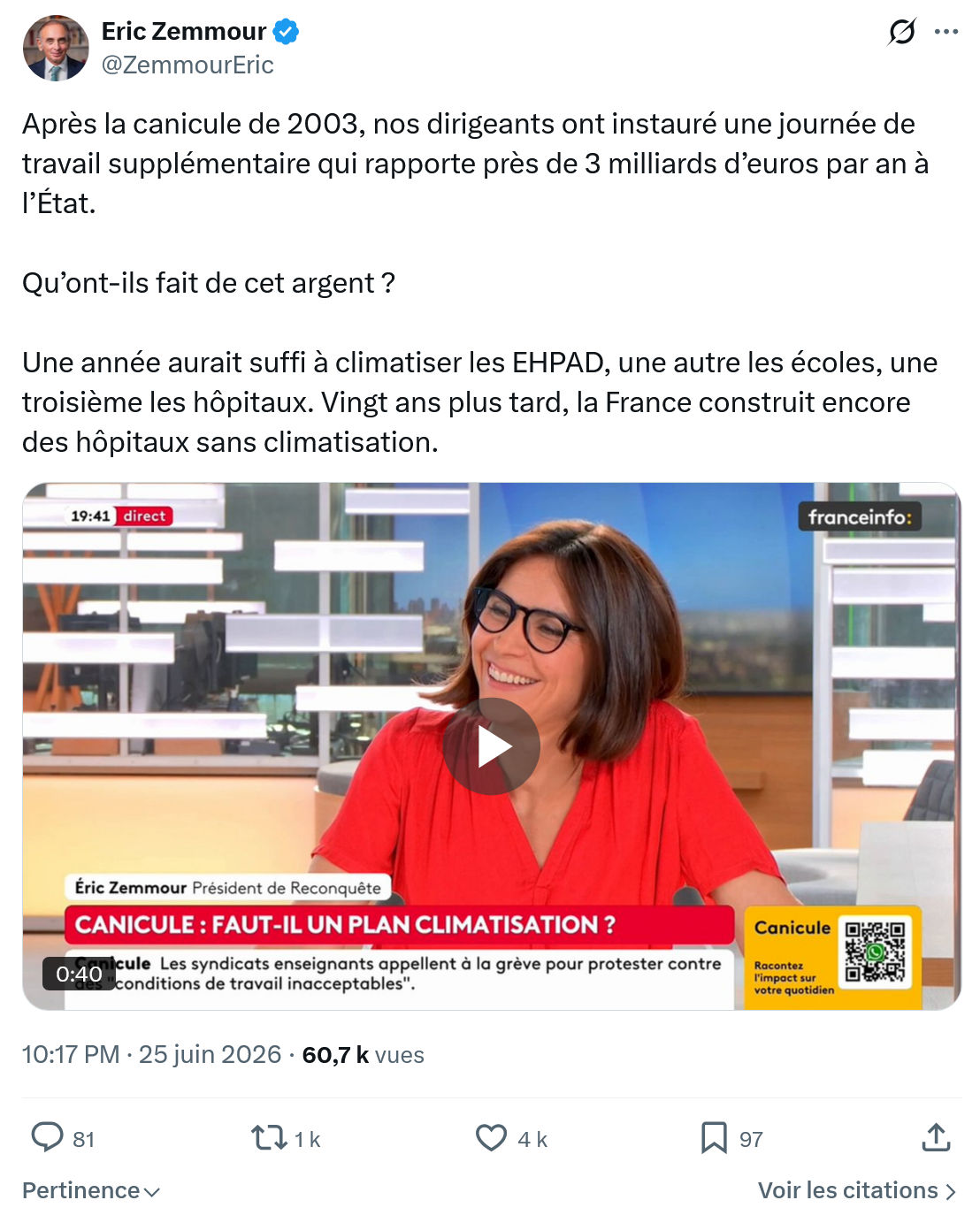 Eric Zemmour: Après la canicule de 2003, nos dirigeants...