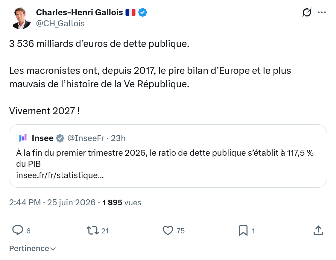Charles-Henri Gallois: 3 536 milliards d’euros de dette publique...