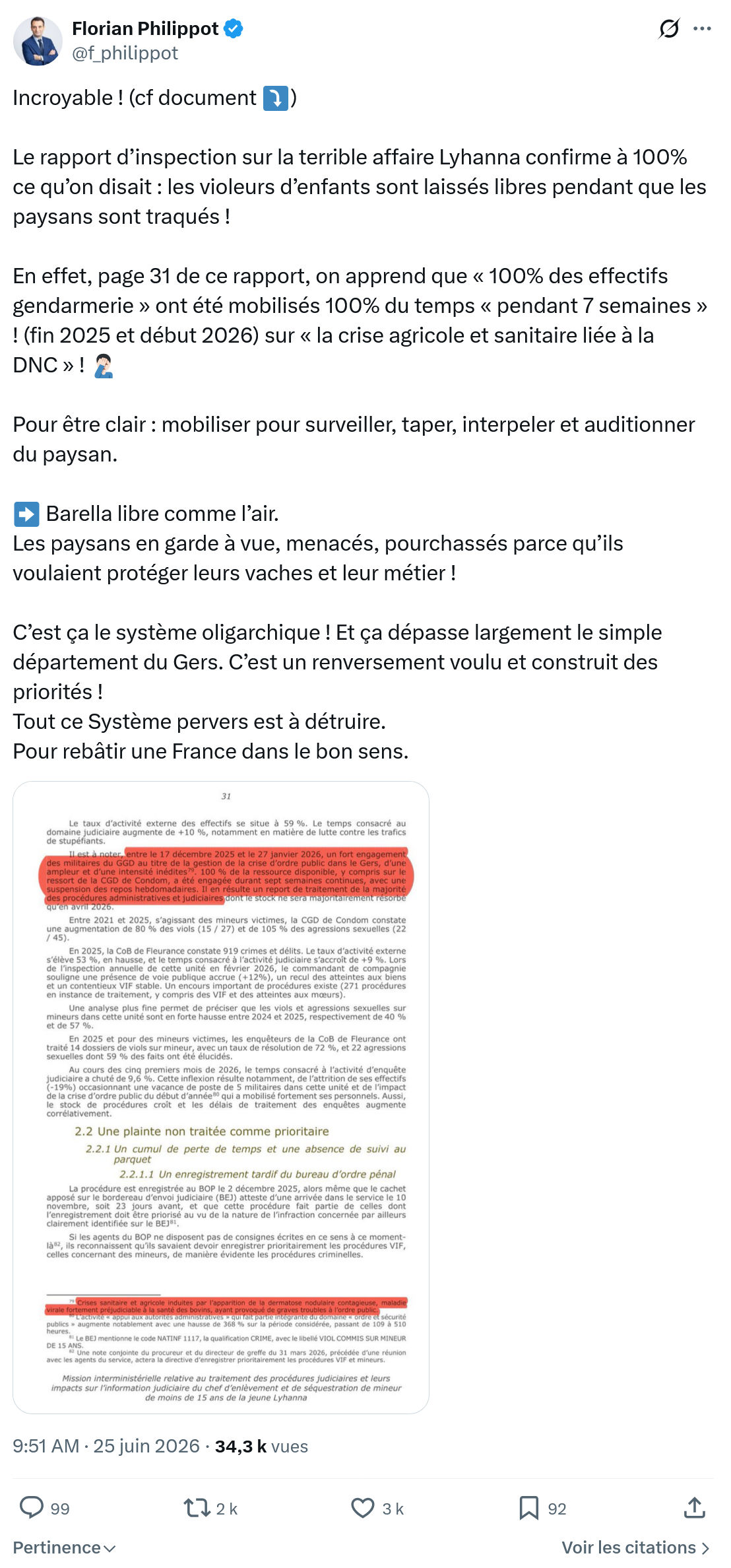 Florian Philippot: Incroyable ! (cf document )  Le rapport d’inspection...