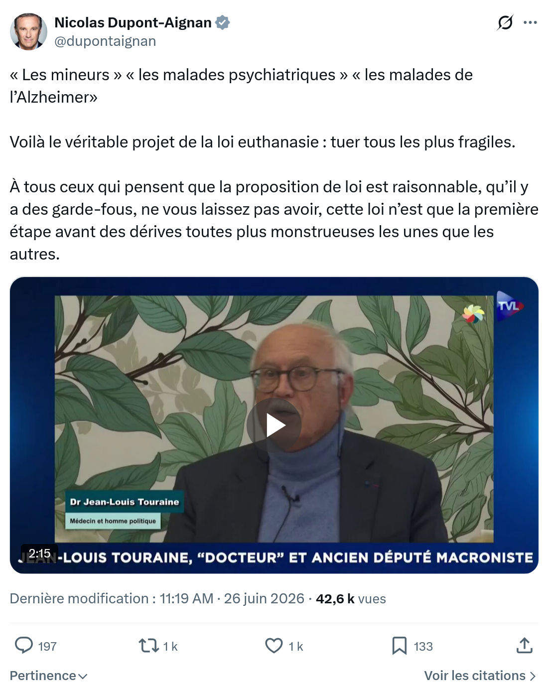 Nicolas Dupont-Aignan: « Les mineurs » « les malades psychiatriques »...