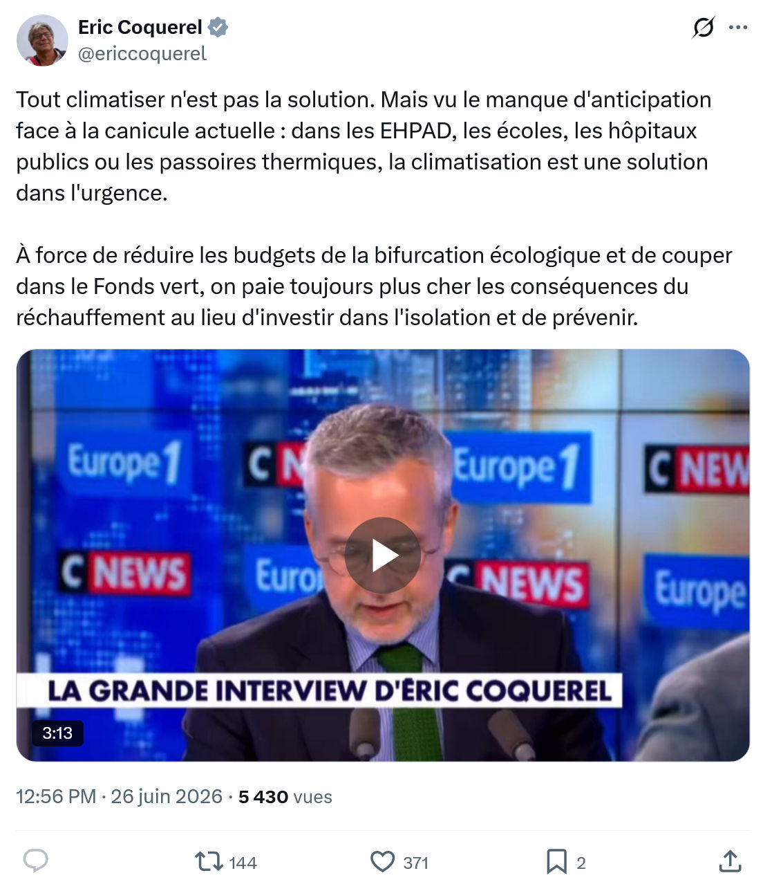 Eric Coquerel: Tout climatiser n'est pas la solution...