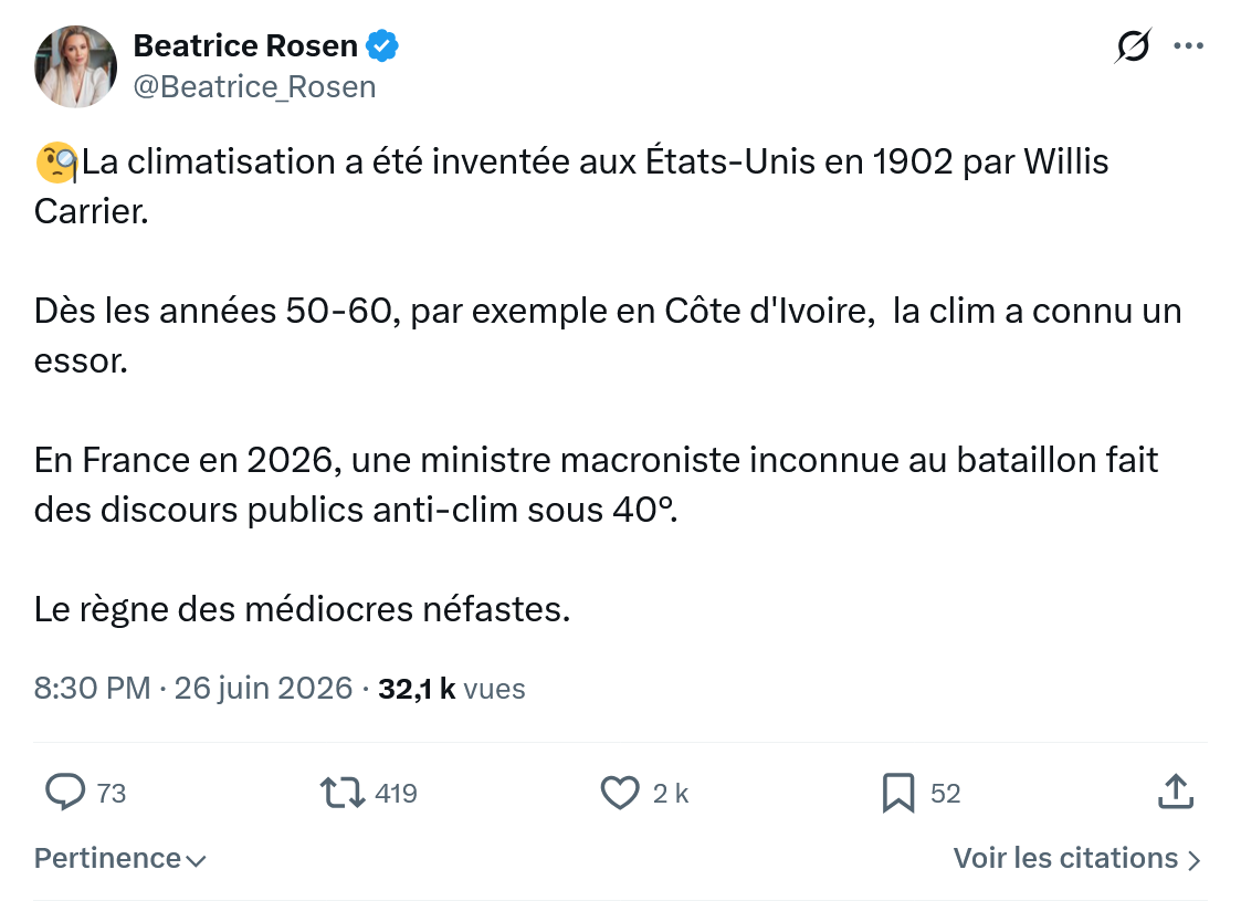 Béatrice Rosen: La climatisation a été inventée...