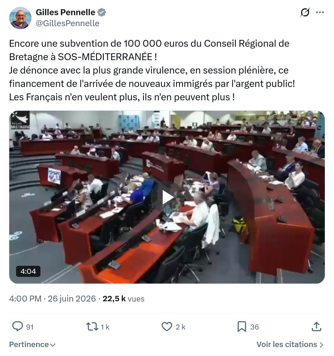 Gilles Pennelle: Encore une subvention de 100 000 euros...
